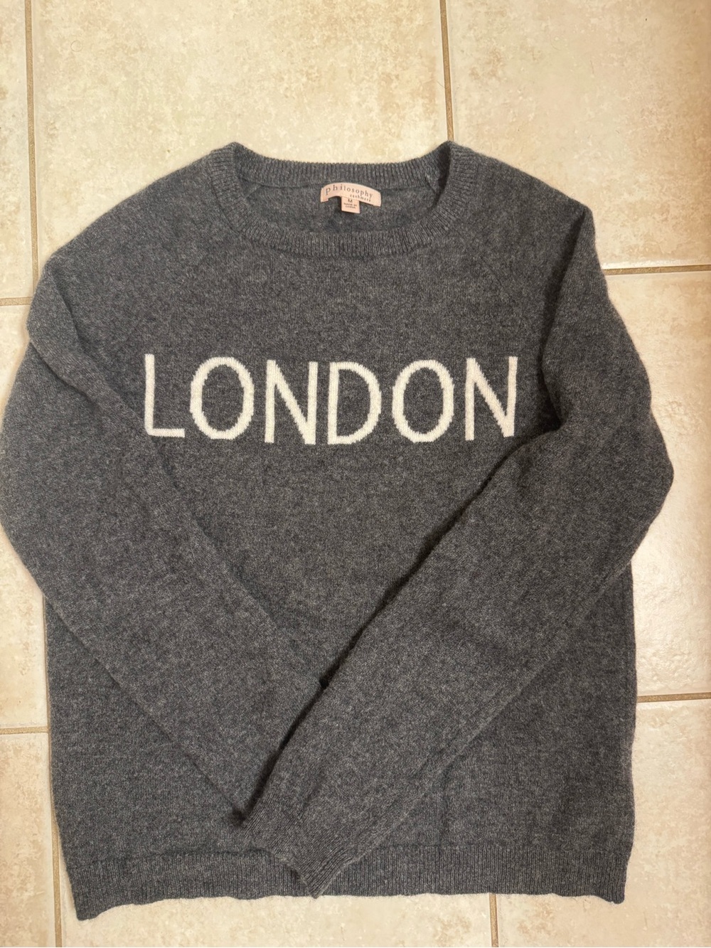 Philosophy 100% Cashmere London Graphic Sweater Gray Size M
